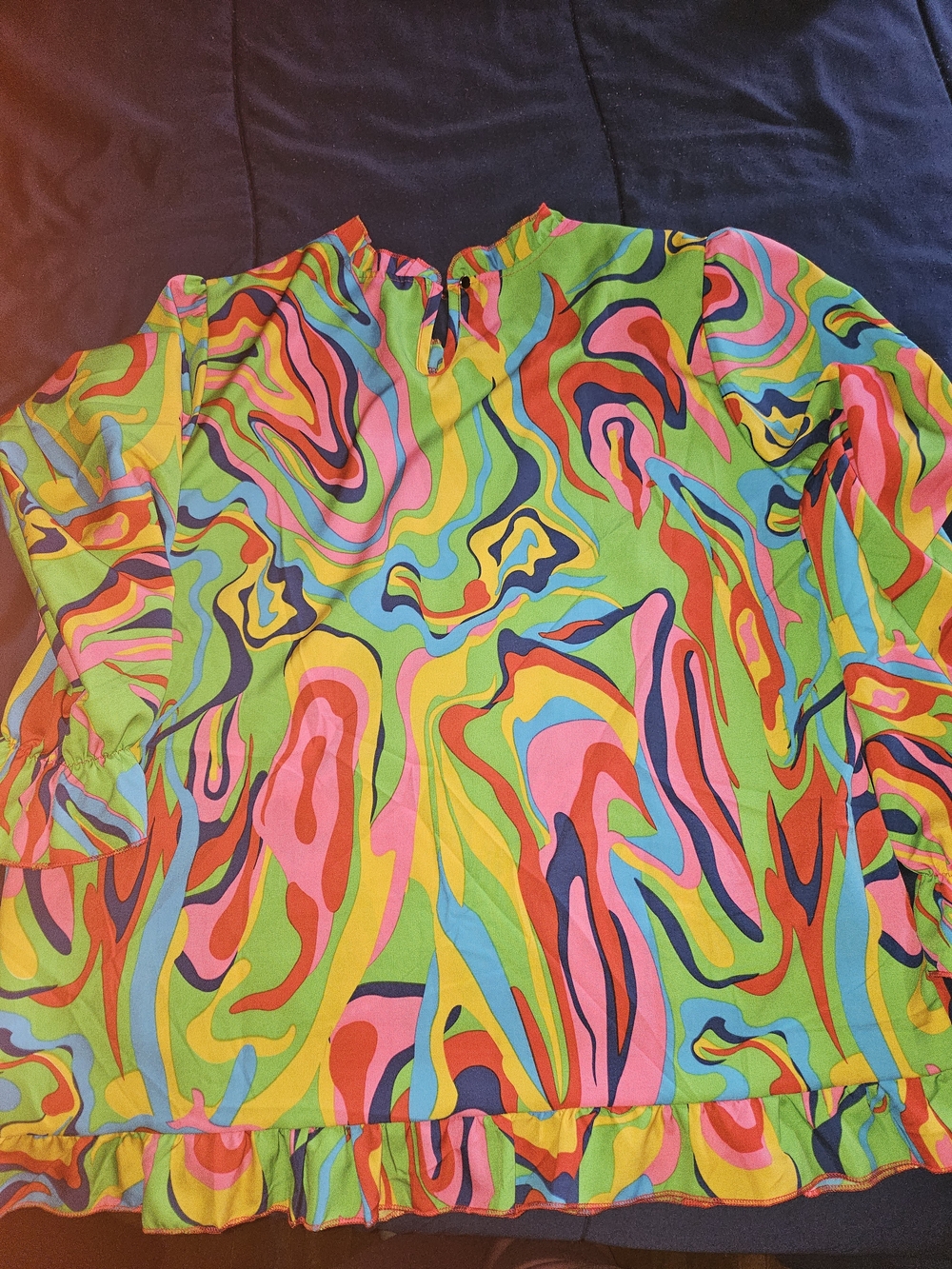 Women’s Multicolor Abstract Print Ruffle Blouse - Picture 2 of 3